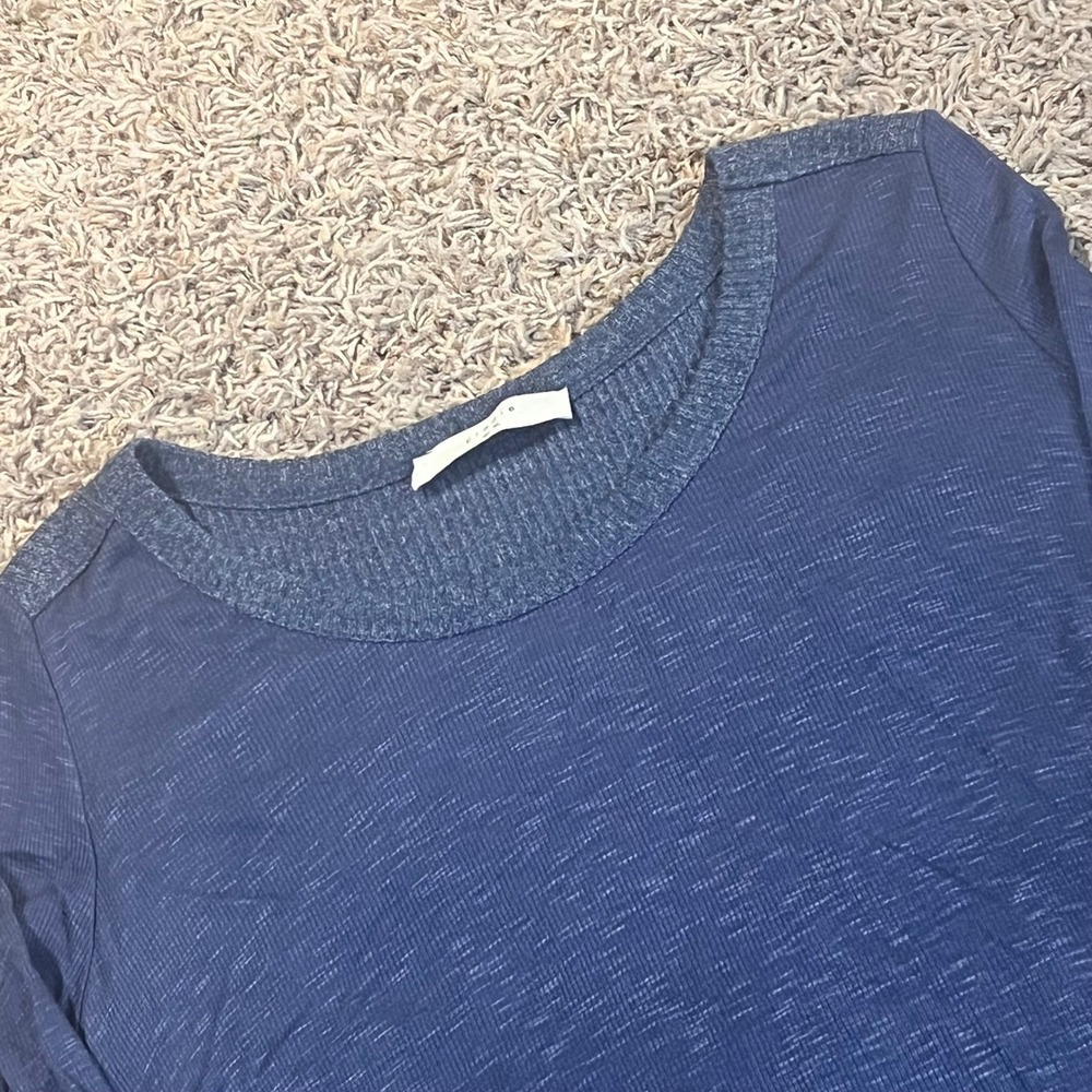 Elodie Womens XL Navy Blue‎ Slub Knit Scoop Neck High Low Long Sleeve Top